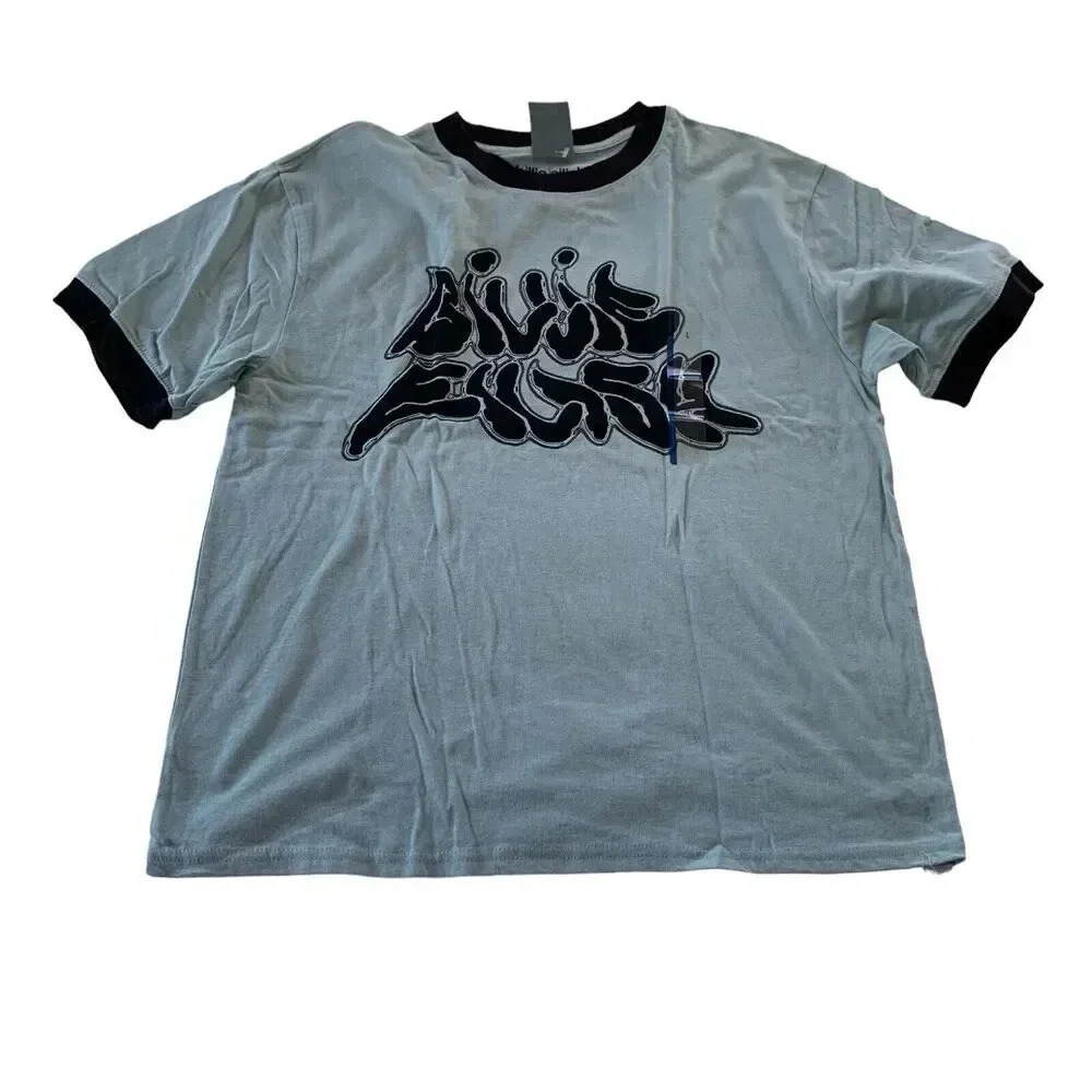 🩵Adult Billie Eilish Ringer Tee Graphic Print Teal Green Shirt Size Large NWT - Picture 2 of 9